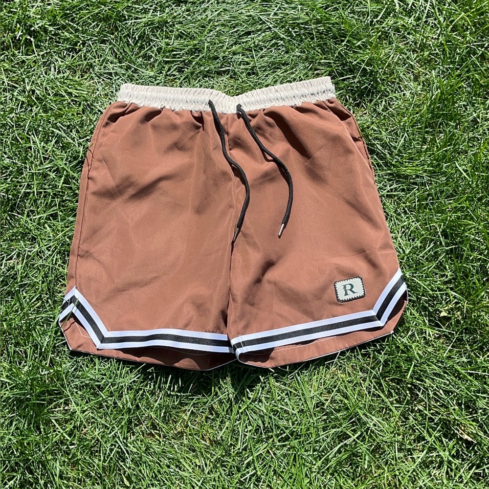 ROMWE Brown Athletic Shorts with Black and White Trim